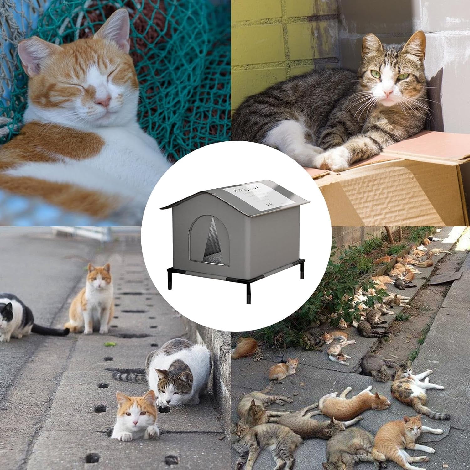 Weatherproof Feral Cat Shelter - Insulated Winter Cat House | Waterproof Enclosed Pet Tent for Multiple Cats, Outdoor Cat House for Porch, Barn, Yard, Heated Pet House for Cold Weather Protection