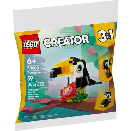 LEGO Creator 3 in 1 Tropical Toucan - Transforms from Toucan to Fish to Penguin - Travel Toy for Kids - 30688