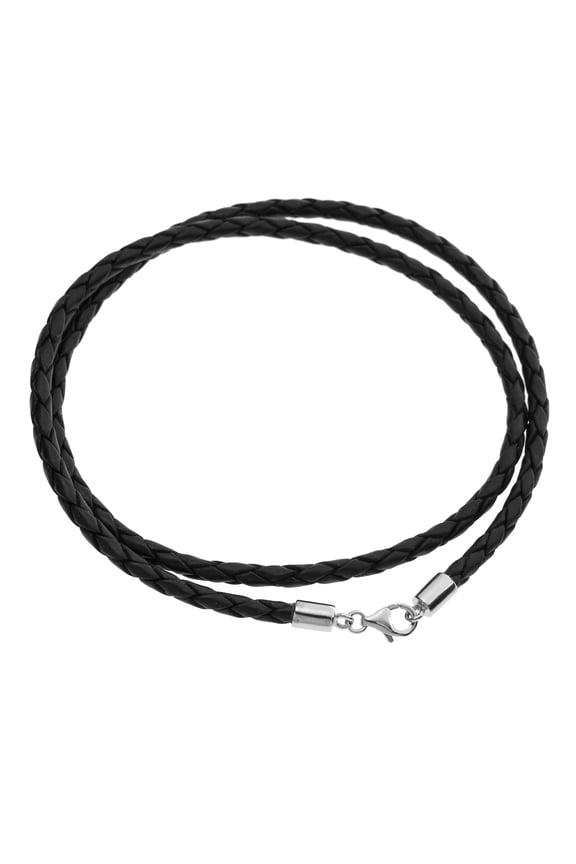 Sterling Silver Black Bolo Braided Leather 3mm Cord Choker Necklace for European Bead Charms, 16"