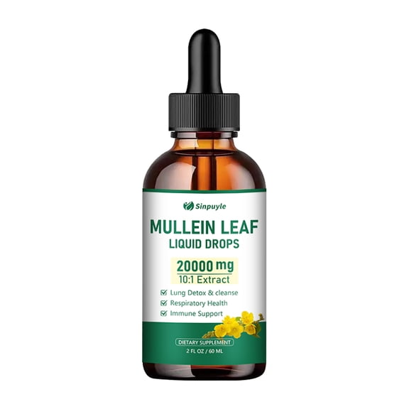 Mullein Leaf Liquid Drops 20000mg 10:1 Extract – Lung Detox & Cleanse, Respiratory Health Support, Immune Boost for Adults – 2 FL OZ (60ML)