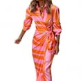 thumbnail image 5 of 7# Turquoise And Orange Floral Print Wrap Shirt Dress With Tie Waist Mid-Length, 5 of 8