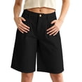thumbnail image 2 of Bloomae Bermuda Shorts for Women Knee Length High Waisted Button Elastic Waist Summer Dressy Casual Pleated Long Chino Shorts with Pockets, 2 of 8