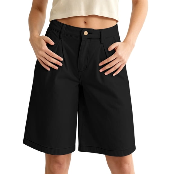 Women's Bermuda Long Shorts with Pockets, 9" Wide Leg Knee Length Shorts for Women, Walking Casual Workout Bottoms