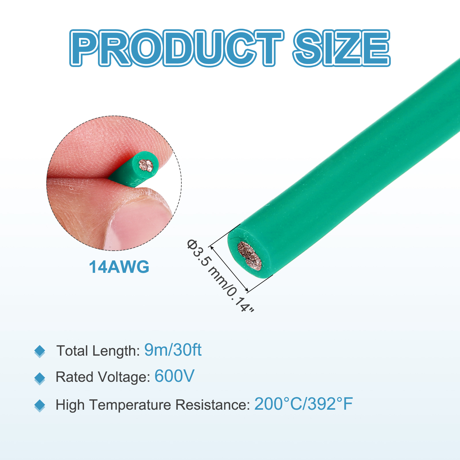 Uxcell 14 AWG Flexible Silicone Wire 9m/30ft Tinned Copper Electrical Wire Green