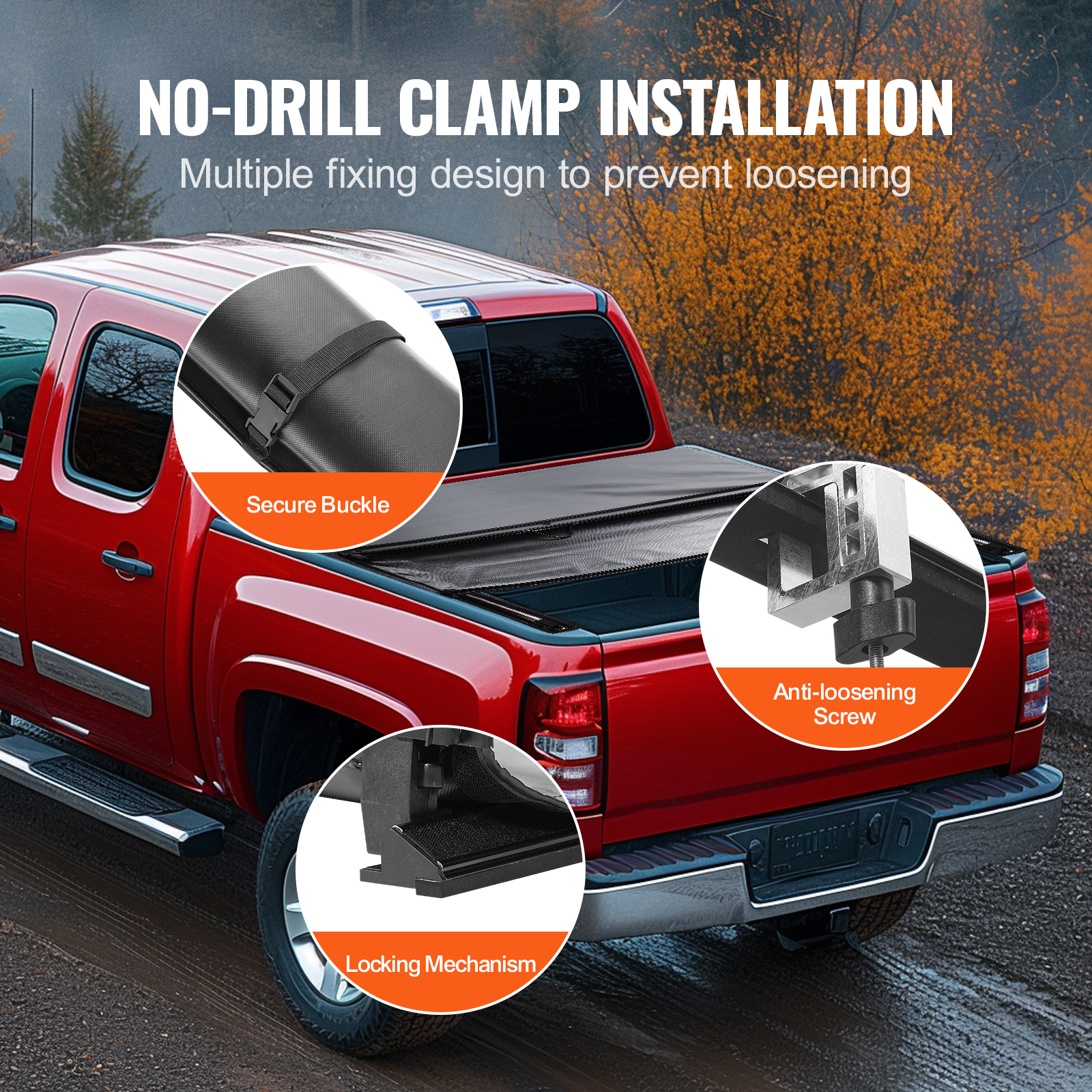 VEVOR Truck Bed Cover, Roll Up Truck Bed Tonneau Cover, Compatible with 2014-2024 Chevy Silverado / GMC Sierra 1500, for 6.6 x 5.2 ft. / 6.6 x 5.3 ft. Bed, Soft PVC material, Roll Up Tonneau Cover