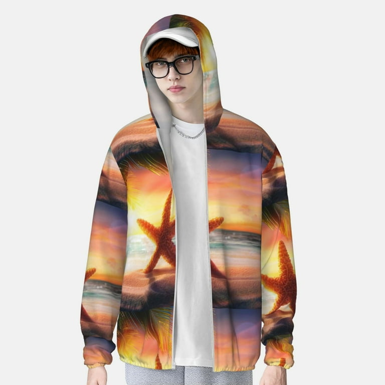 Sigee Starfish Sunset Sea Beach Print UPF50+ Men's Sun Protection