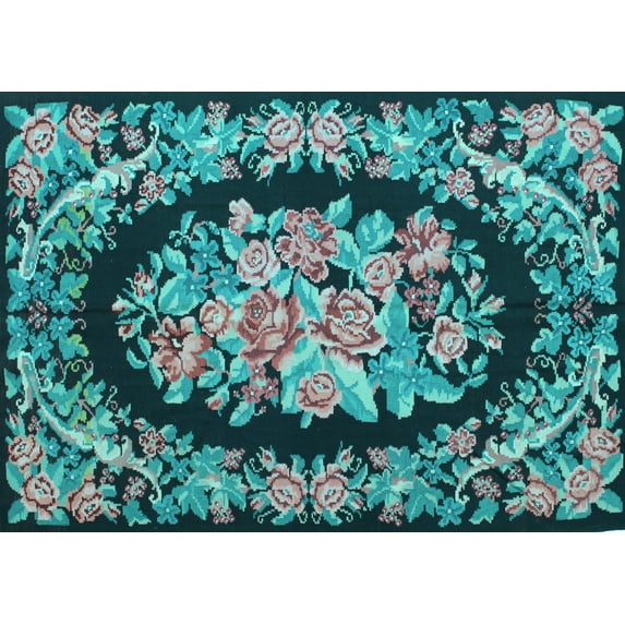 Ahgly Company Indoor Rectangle Medallion Light Blue French Area Rugs, 5' x 8'