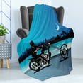 thumbnail image 4 of Motorcycle Soft Flannel Fleece Blanket, Art with Chopper Motorcycle Biker Riding Starry Night Sky Cityscape Silhouette, Cozy Plush for Indoor and Outdoor Use, 50" x 70", Black Navy, by Ambesonne, 4 of 5