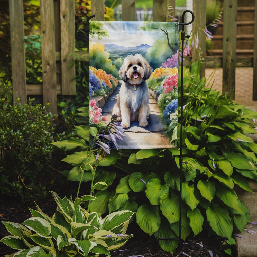 Lhasa Apso Spring Path Garden Flag 11.25 in x 15.5 in