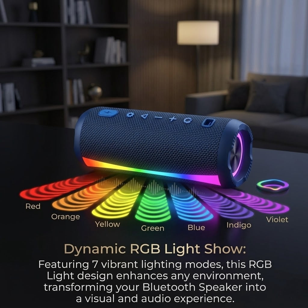 Portable Bluetooth Speaker, Bluetooth 5.4 Wireless Speaker, IPX7 Waterproof, 20H Palytime with 30W Loud Deep Bass, 7 Color RGB Lights, TWS Pairing for Home/Party/Outdoor, Gift
