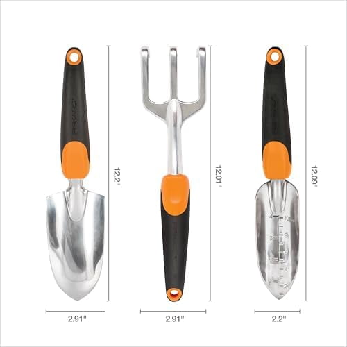 3-in-1 Garden Tool Set, Polished Cast-Aluminum Heads for Rust Resistance, Heavy-Duty Trowel, Transplanter & Cultivator for Digging and Planting, Non-Slip SoftGrip Handles Reduce Fatigue