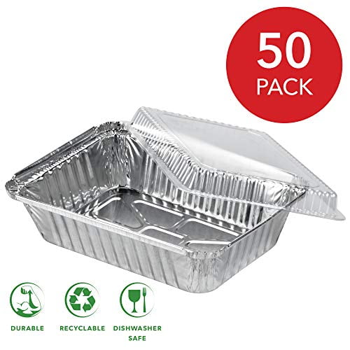 50 Pack Stock Your Home Aluminum Foil Oblong Pans with Lids 