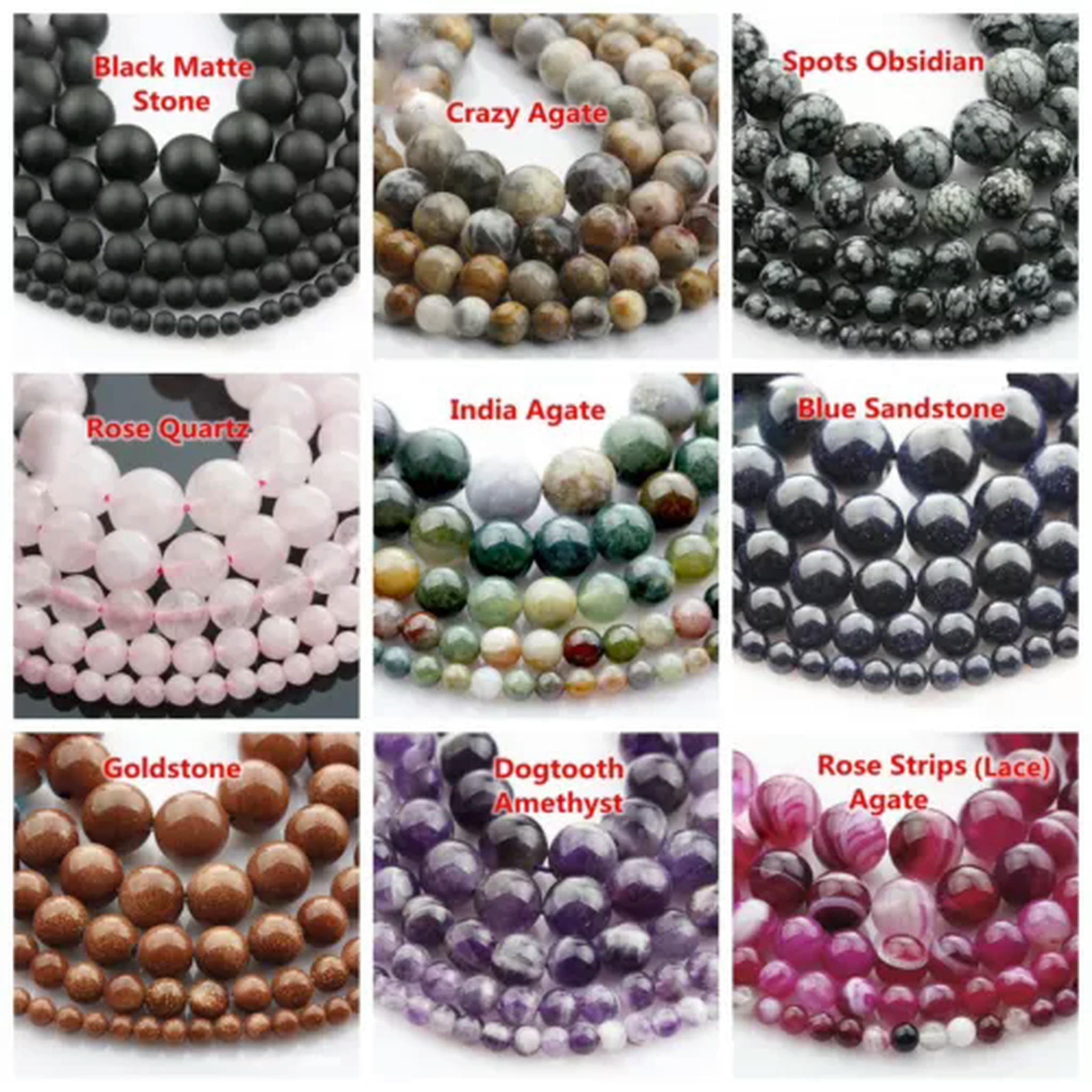 U8MO 1 Strand Round 4mm 6mm 8mm 10mm 12mm Natural Stone Rock Gemstone Beads Lot-Black Lace Agate-6mm (61~63pcs)