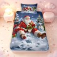 thumbnail image 3 of Manfei Festive Santa Claus Twin Sheets,Christmas Tree Snowman Bedding,Blue Red,3-Piece,1 Flat Sheet,1 Fitted Sheet and 1 Pillowcase, 3 of 6