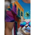 thumbnail image 4 of Men's Cool Cat Full 3D Full Print T-Shirt - Heat Transfer Full Body Cover Short Sleeve Crew Neck Casual Summer Dress with Cool Cat and 3D Digital Art - Machine Washable, Seasonal Holiday Gift, 4 of 6