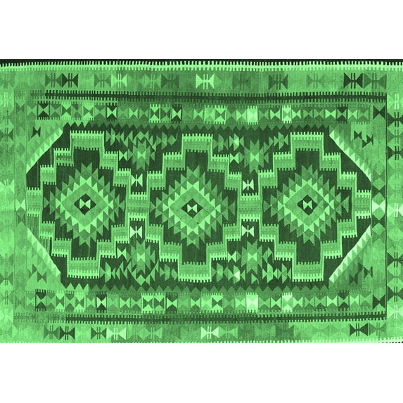 Ahgly Company Indoor Rectangle Southwestern Emerald Green Country Area Rugs, 7' x 9'