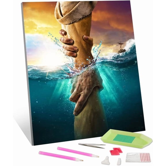 Christian Diamond Painting Kit for Adults, Jesus Art, 12x16 in | 5D full drill DIY gem art with HD canvas, craft gifts & Bible home wall decor for beginners