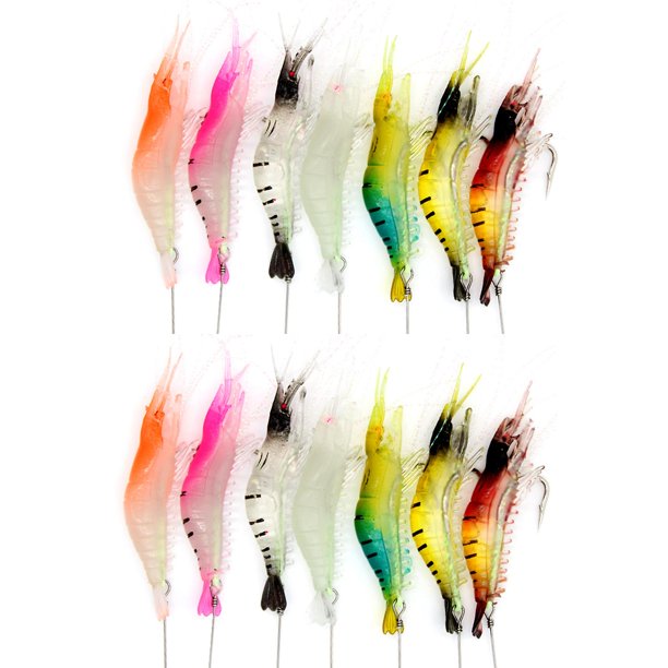 Señuelo de pesca luminoso, cebo, anzuelo suave, Kit de cebo para gambas para pesca nocturna (7 uds)