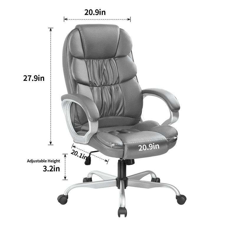 Furmax High Back Office Adjustable Ergonomic Desk Padded Armrests Executive PU Leather Swivel Task Chair with Lumbar Support, Gray