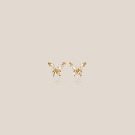 Anygolds 14K REAL Solid Gold Butterfly CZ Stud Screw-back Stud Earrings