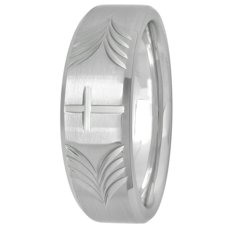 Men's 8MM Stainless Steel Tapered Cross Wedding Band - Mens
