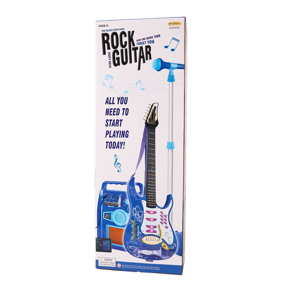 iMeshbean Kids Electric Musical Guitar Toy Play Set w/ 6 Demo Songs, Whammy Bar, Microphone, Amp, AUX - Blue