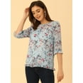 thumbnail image 3 of BluElegante Casual De GaCon Estampado Floral De Man3/4 Con Volantes PaMujer Gris Azul-3 S, 3 of 5
