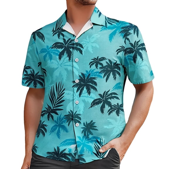 IWRICH Hawaiian Plus Size Shirt for Men Button down Short Sleeve Tops Summer Beach Tees Mint Green XL