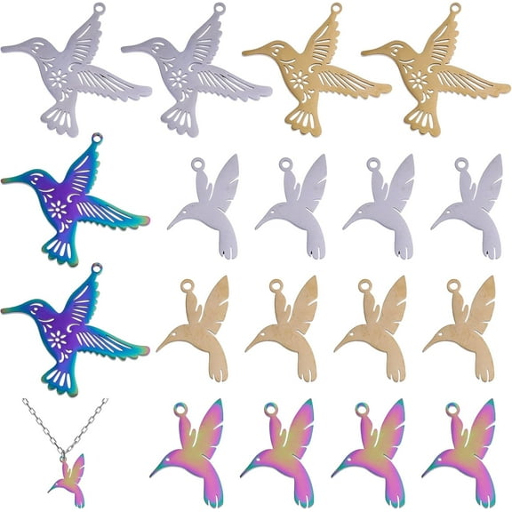 18 Pcs 6 Styles Hummingbird Filigree Charms Bird Charms 201/304 Stainless Steel Pendants for DIY DIY Keychain Necklace Earrings Bracelet Jewelry Making