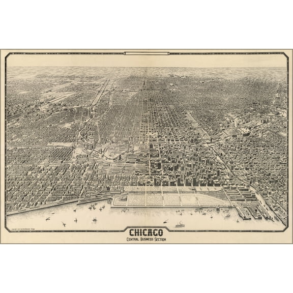 24"x36" Gallery Poster, map of Chicago, central business section 1916