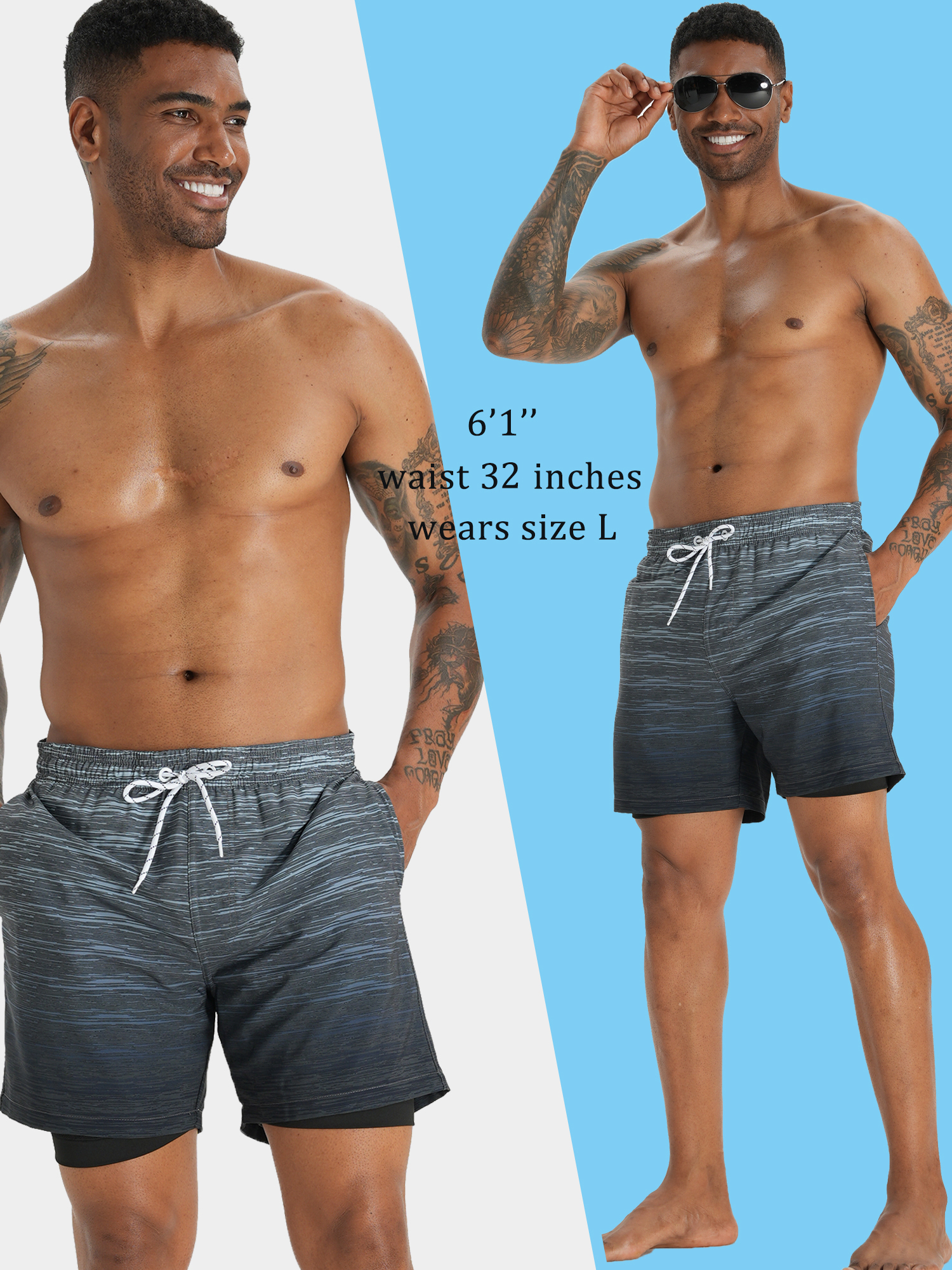 APTRO Men's Swim Trunks with Compression Liner, Gradient Gray photo 7
