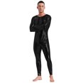 thumbnail image 2 of YONGHS Men's One Piece Shiny Metallic Patent Leather Jumpsuit Zentai Slim Fit Unitard Bodysuit Black 3XL, 2 of 6