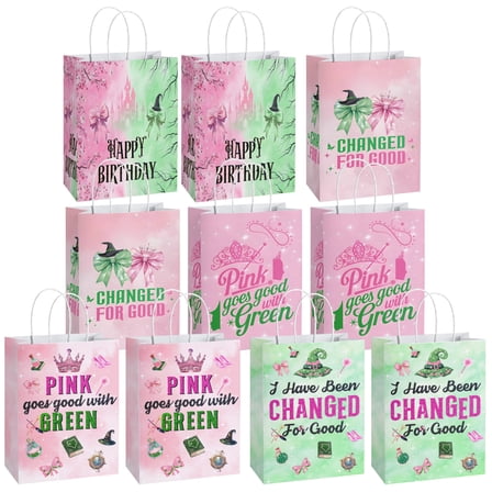 20Pcs Pink and Green Party Favor Bags, Witch Musical Goodie Candy Treat Bags for Witch & Crown Theme Birthday Party Supplies