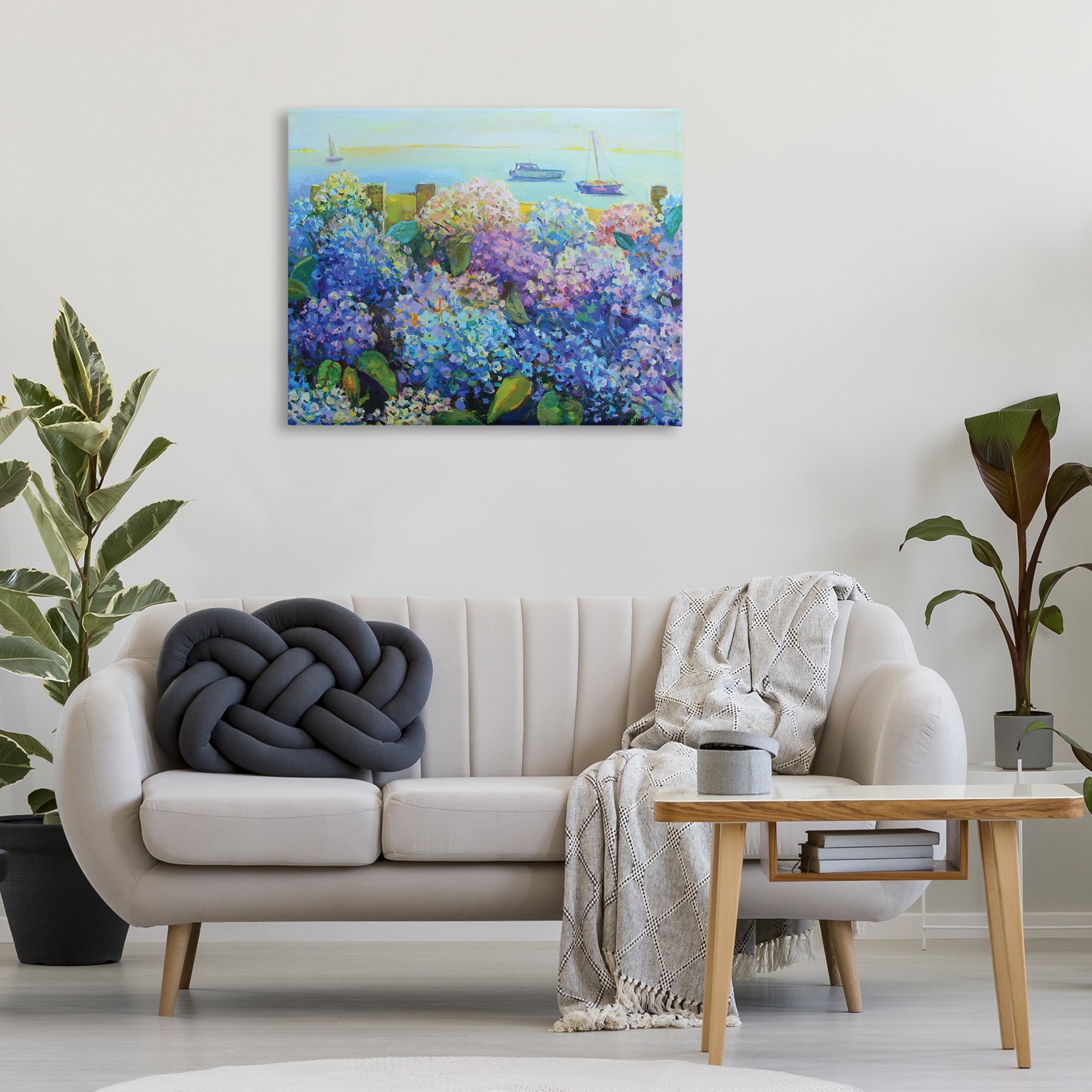 Stupell Industries Hydrangea By The Sea Landscape Painting Gallery Wrapped Canvas Art Print Wall Art, 40 x 30
