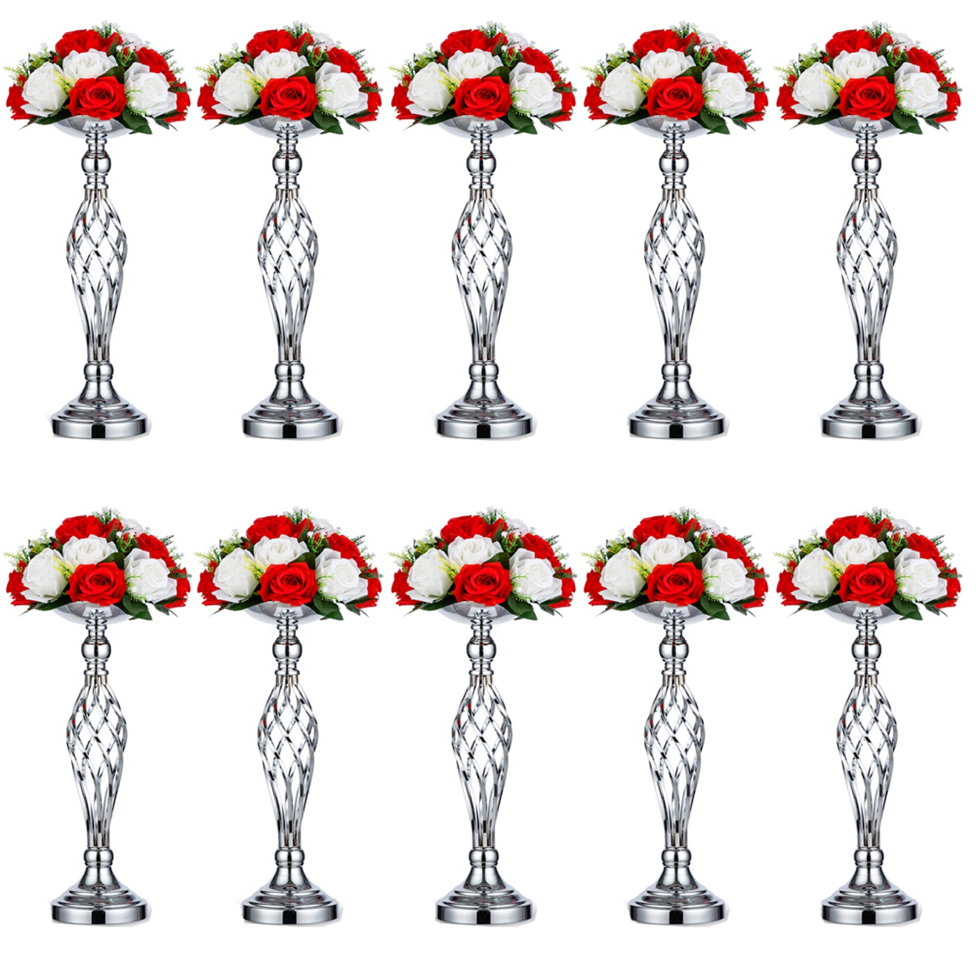 Nuptio Silver Flower Stand for Table Centerpiece 18" Wedding Vase