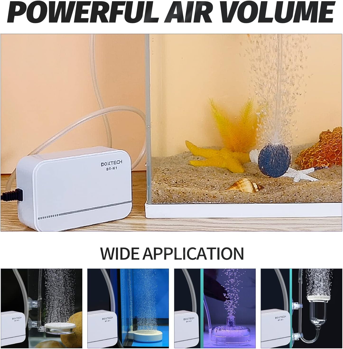Boxtech Aquarium Air Pump, Ultra-Quiet Fish Tank Oxygen Pump Powerful Aerator Pump to Make Rich and Fine Air Bubbles (1-30 Gallons (with Accessories))