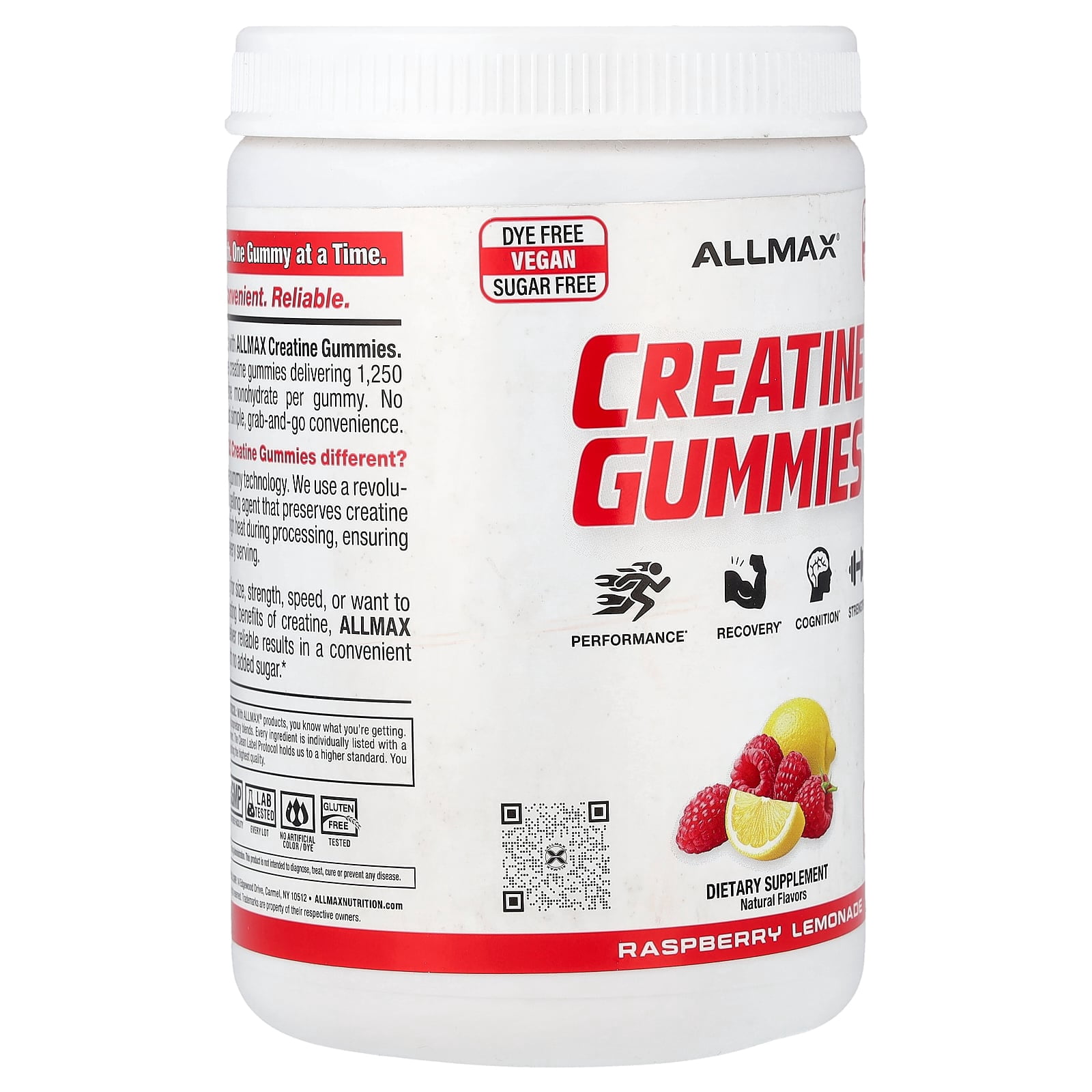 ALLMAX Creatine Gummies, Raspberry Lemonade, 1,250 mg, 90 Gummies