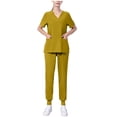 thumbnail image 3 of Jinhomg Womens Nursing Uniform Set Casual Loose Short Sleeve V-Neck Scrub Tops and Jogger Pants with Pockets 2 Piece Plain Solid Medical Workwear Yellow M, 3 of 7