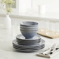 thumbnail image 5 of Oneida Artisanal Stripe 12-Piece Blue Dishwasher Safe Stoneware Dinnerware Set with Dinner Plates, Accent Plates and All-Purpose Bowls (Service for 4), 5 of 6