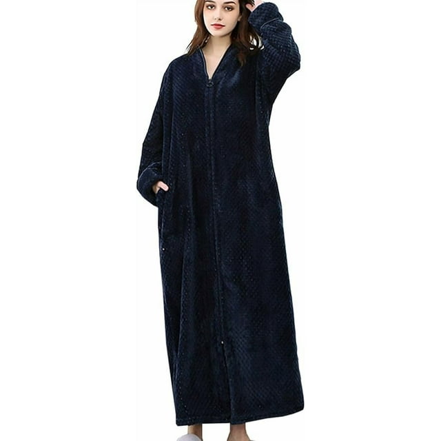 Bata de baño larga de felpa con cremallera para mujer, suave y esponjosa, ideal para dormir