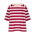 thumbnail image 4 of Htigea Women's Oversized Tshirts Casual Raglan 3/4 Sleeve Crewneck Tee Loose Pullover Striped Printed Crop Shirts Red,S, 4 of 4