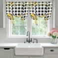thumbnail image 5 of Summer Floral Tie Up Curtain 63 Inches Long, Watercolor Sunflower Eucalyptus Leaves Black Plaid Balloon Style Kitchen Window Curtain Over Sink, Small Window Rod Pocket Curtain 52"x63", 5 of 9