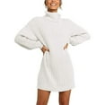 thumbnail image 1 of Vestido De Suéter De Punto, Suéter Cómodo Hasta La Rodilla Vestidos De Suéter De Manga Larga Con Rayas Verticales Color Puro Para Citas Para El Trabajo ANGGREK Blanco XL, 1 of 6