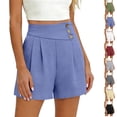 thumbnail image 2 of Womens Dress Shorts Casual 2026 Summer Elastic High Waist Button Shorts Pleated Beach Vacation Clothes (Blue,XXL）, 2 of 6