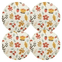Ryvnso Leaves Flowers Acorn Round Plate Mats Dining Table Placemat Set of 4 for Holiday Decoration