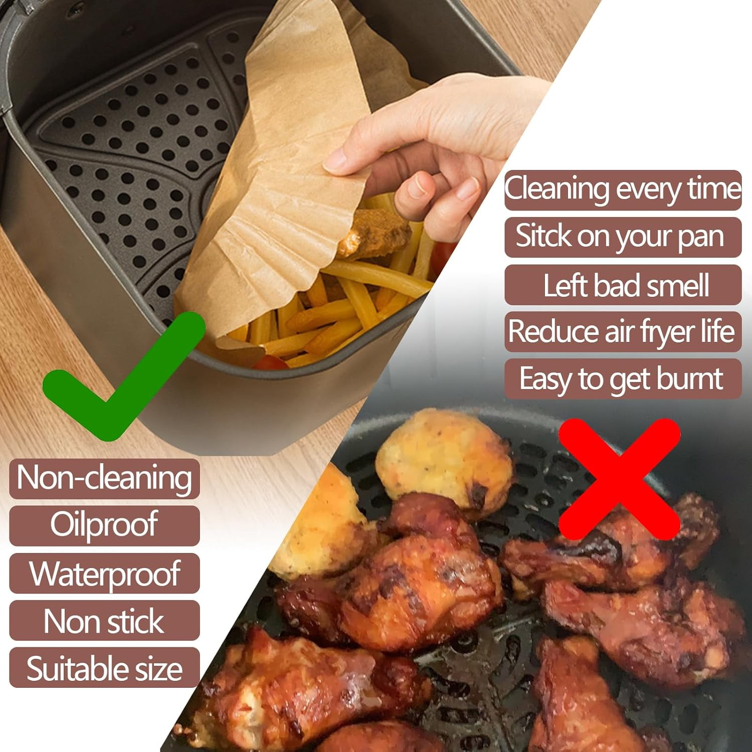 9-Inch Air Fryer Disposable Paper Liners-200pcs, Square，Parchment paper liner for 5-8QT Air fryer, Oil-proof, Water-proof, Parchment Baking Paper for Baking Roasting Microwave