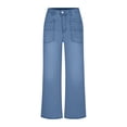 thumbnail image 2 of Cutuoiiu Women's Casual Plus Size High Waist Loose Wide Leg Cropped Denim Jeans with Patch Pockets Gifts, 2 of 6