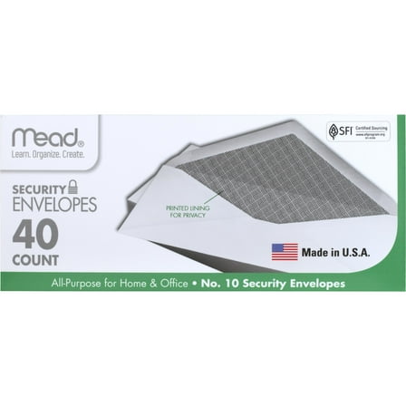 Mead 10 Security Envelopes 4 18 x 9 12 White 40 Count - Envelopes