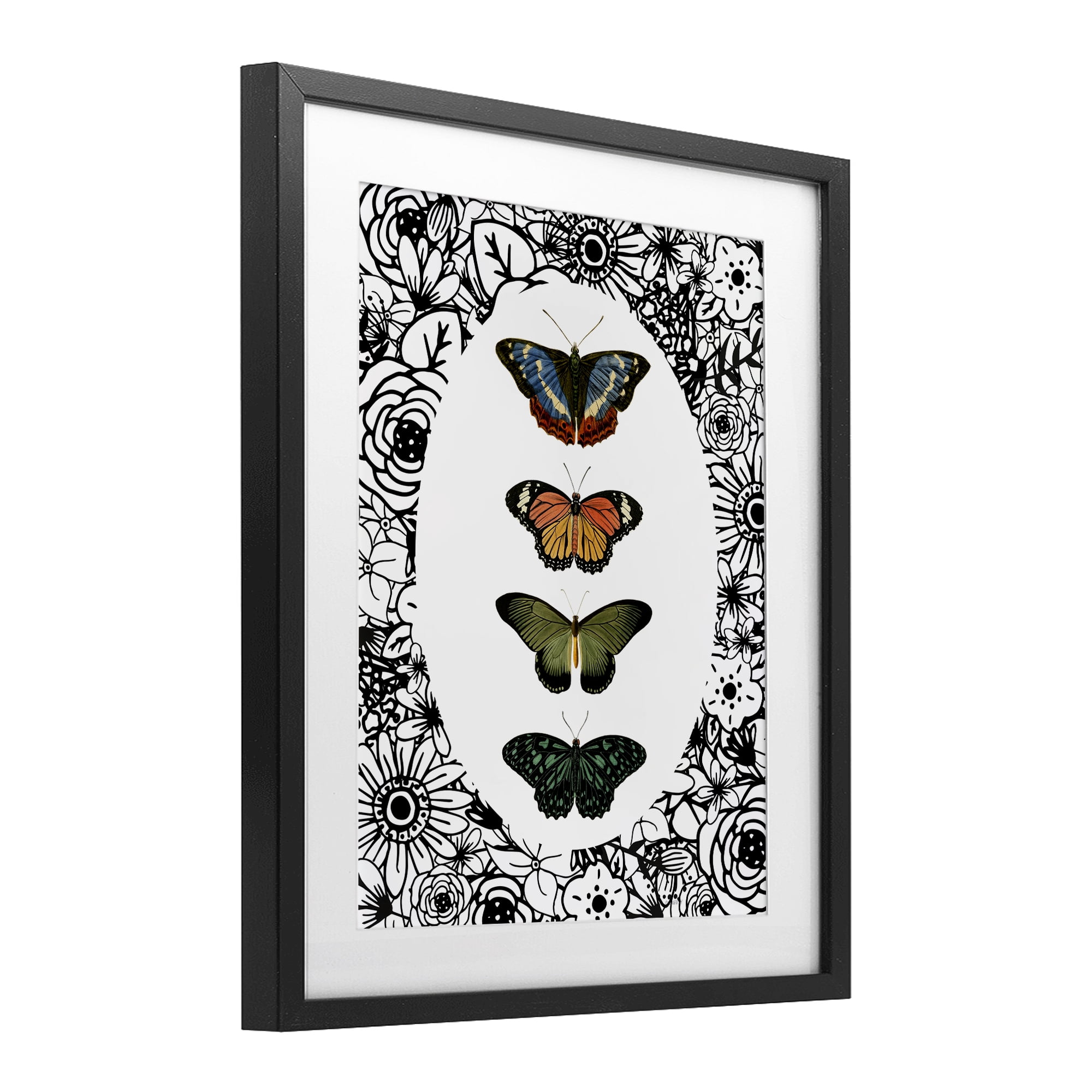 Stupell Industries Floral Border Butterfly Lineup Black Framed Print Under Glass, design by Dan Meneely