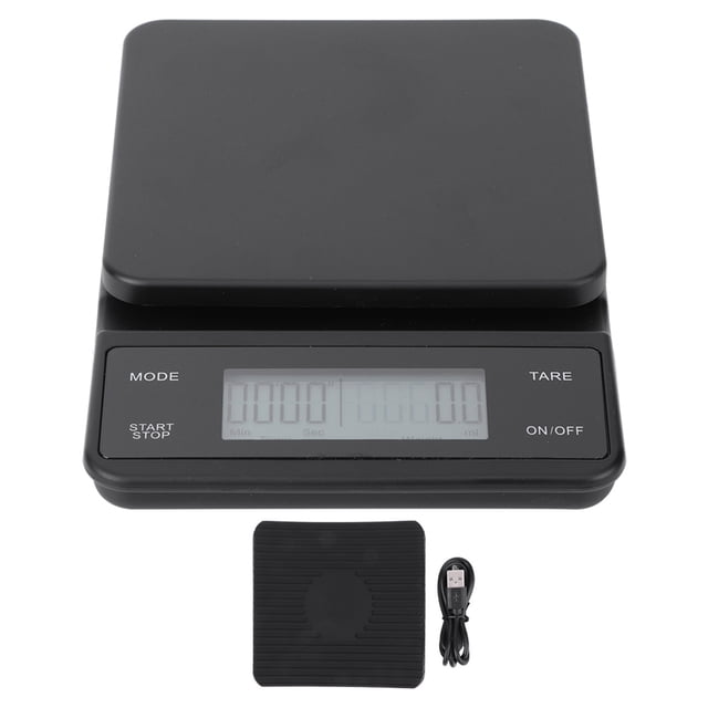 Báscula digital electrónica de cocina con pantalla LCD de 3 kg/0,1 g, para pesar café por goteo con temporizador y carga USB.